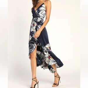 NWT Lulus Floral Navy Midi Dress, XS